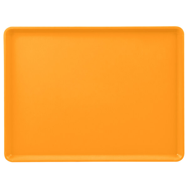 An orange rectangular Cambro dietary tray.