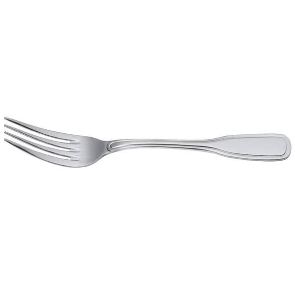 An Arcoroc stainless steel dinner fork with a silver handle.