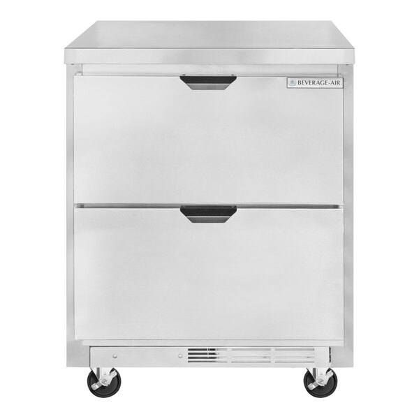 A white Beverage-Air compact worktop refrigerator with two drawers.