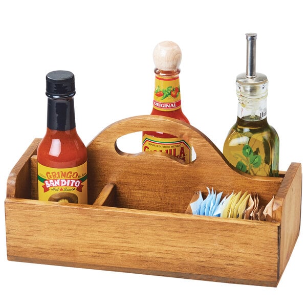 4x Wooden Cutlery Condiment Sauce Holder With Menu Holders Table Caddy 