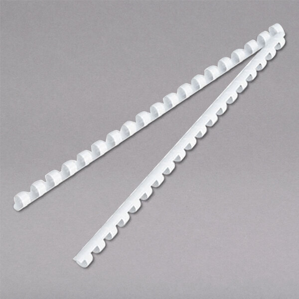 A white plastic Fellowes binding comb with a long handle.