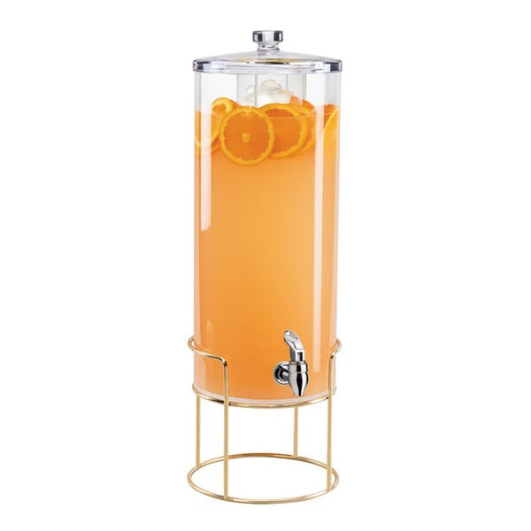 Cal-Mil 22005-3-46 Mid-Century 3 Gallon Round Beverage Dispenser with Ice Chamber and Brass Wire Base