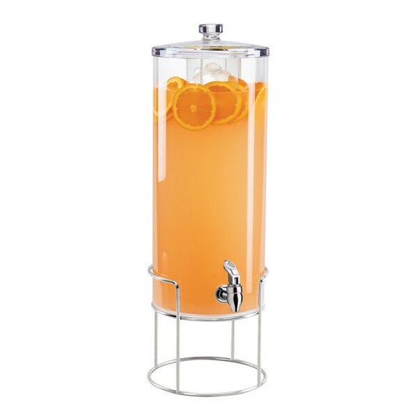 Cal-Mil 22005-3-49 Mid-Century 3 Gallon Round Beverage Dispenser with Ice Chamber and Chrome Wire Base