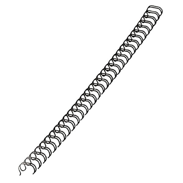 A close-up of a black Fellowes wire binding comb with a spiral design on a white background.