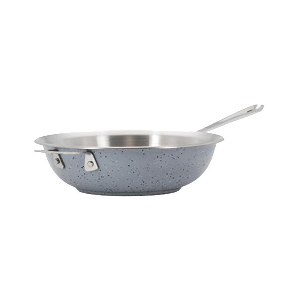 A Bon Chef stainless steel saute pan with a handle.