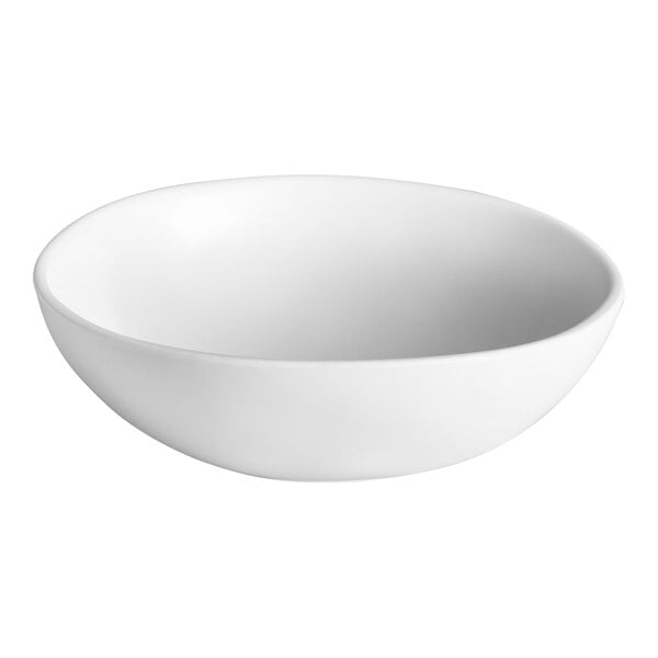 A plain white, round bowl with smooth, slightly curved sides.