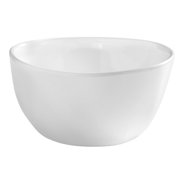 A white, round bowl with smooth, slightly curved sides and a glossy finish.