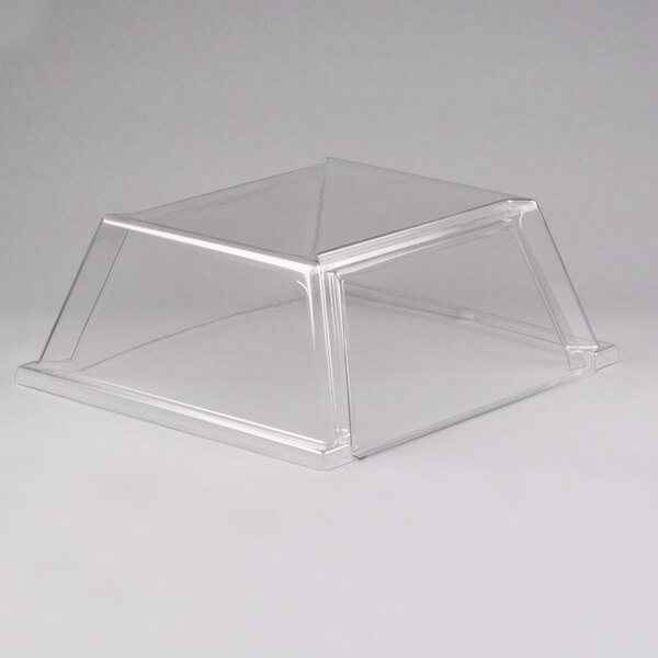 A clear plastic container with a clear top on a Star Grill Max hot dog roller grill.