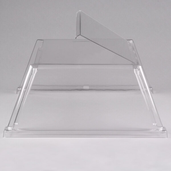 A clear plastic sneeze guard with a clear lid for a Star Grill Max 75 Series Roller Grill.
