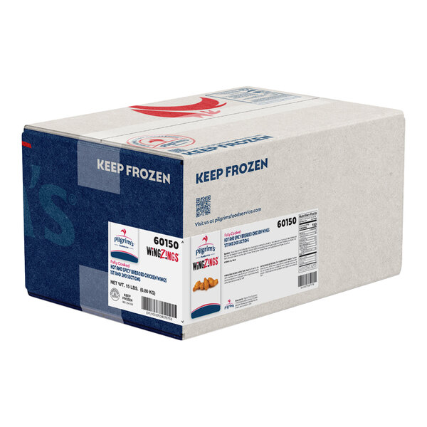 Pilgrim's Fully Cooked Hot and Spicy Breaded Chicken Wing-Zings 7.5 lb. - 2/Case
