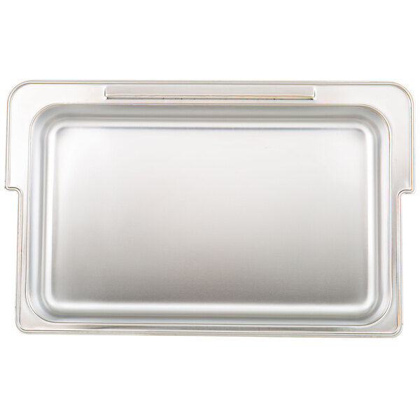 An Acopa silver chafer water pan on a counter.