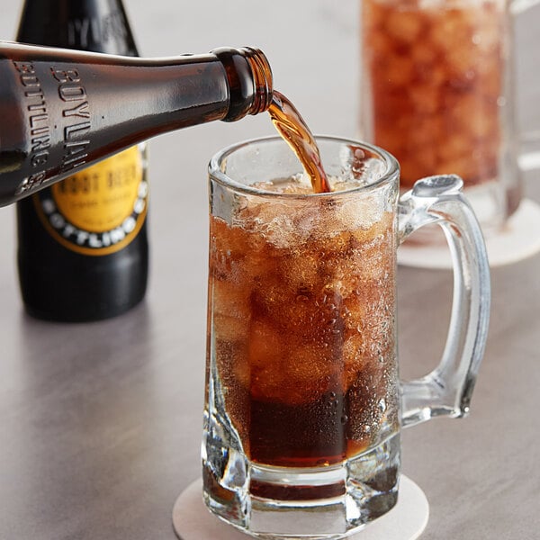 A glass of Boylan root beer poured over ice.