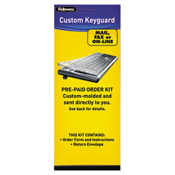 A yellow box with a Fellowes custom order keyboard protection kit.