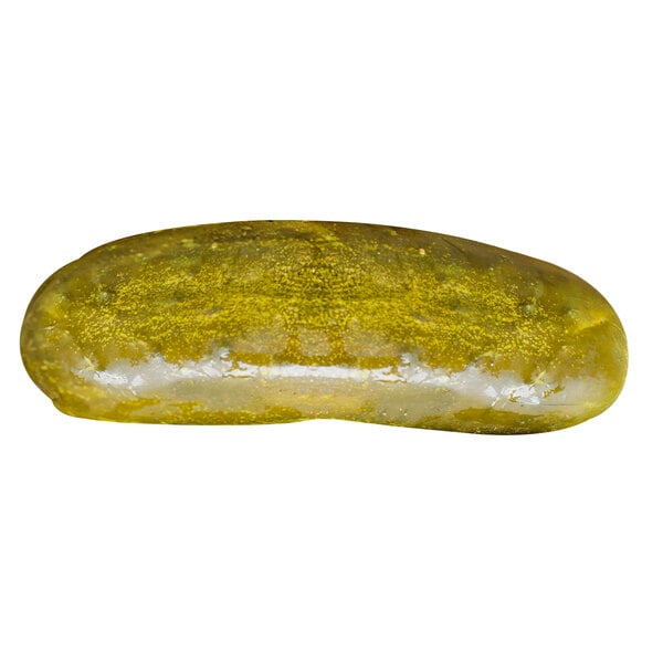 A green Patriot Pickle with a yellow and white coating.