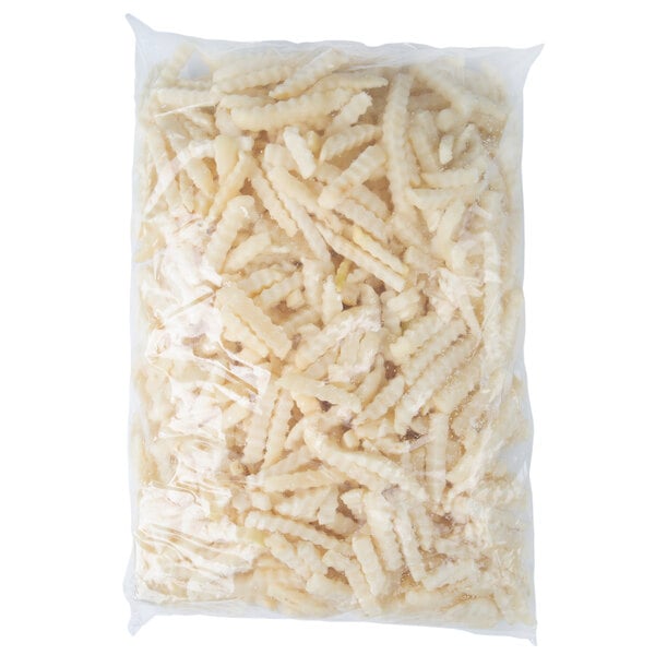 A case of Saint-Arneault Golden Crop crinkle cut french fries.