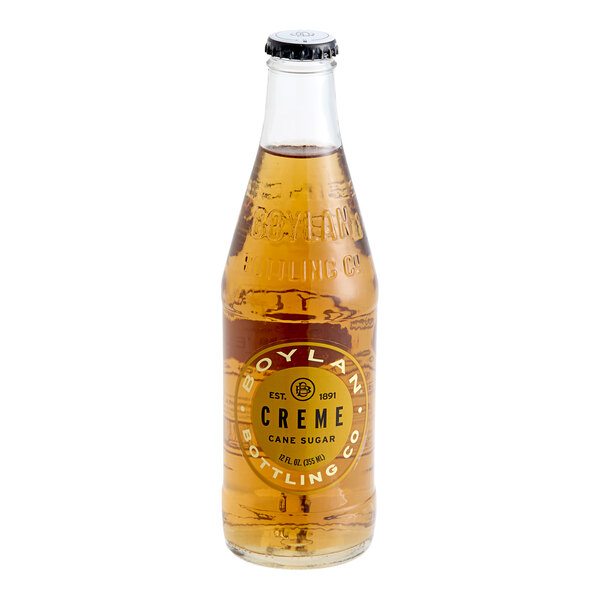A glass bottle of Boylan Bottling Co. Creme Soda containing 12 fluid ounces.