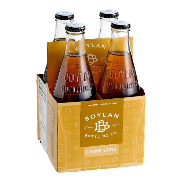 A four-pack of Boylan Bottling Co. Creme Soda in 12 fl. oz. glass bottles.
