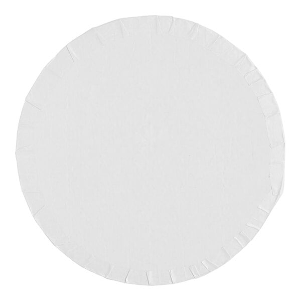 A white, round, 12-inch cake drum with a fold-under edge.