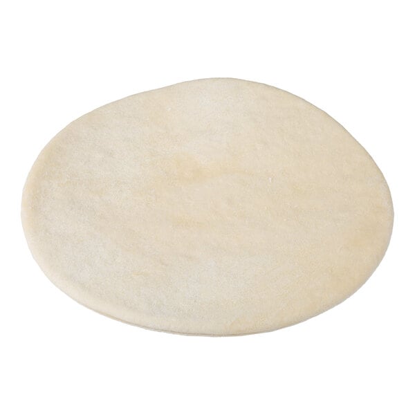 A round, flat, uncooked pizza dough.