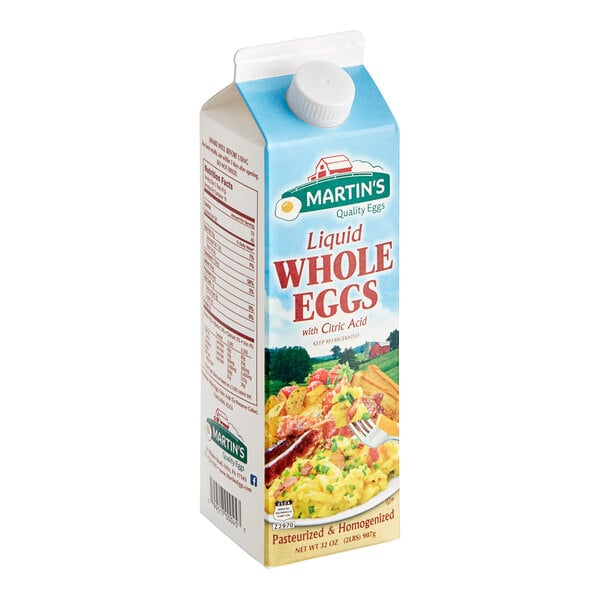 A Martin's Quality Eggs carton of liquid whole eggs.