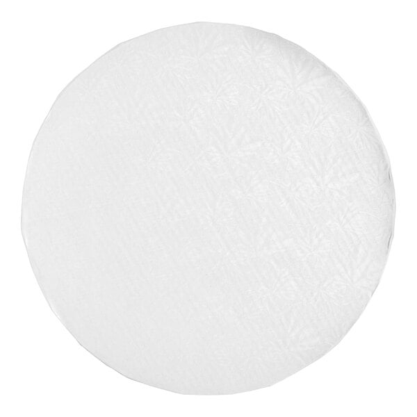 A round, white, 14-inch cake drum with a subtle textured pattern.