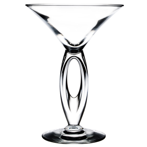 A clear Libbey martini glass with a curved stem.
