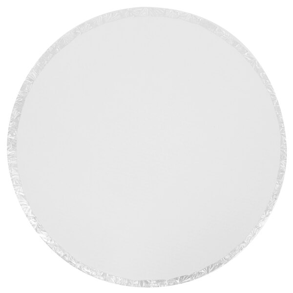 A white circle with a silver edge.