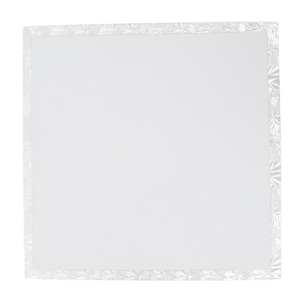 A white square surface with a silver border.