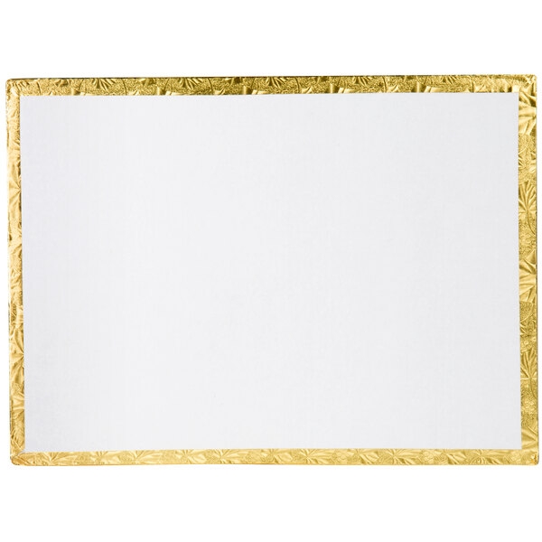 A white rectangular paper board with a gold border.