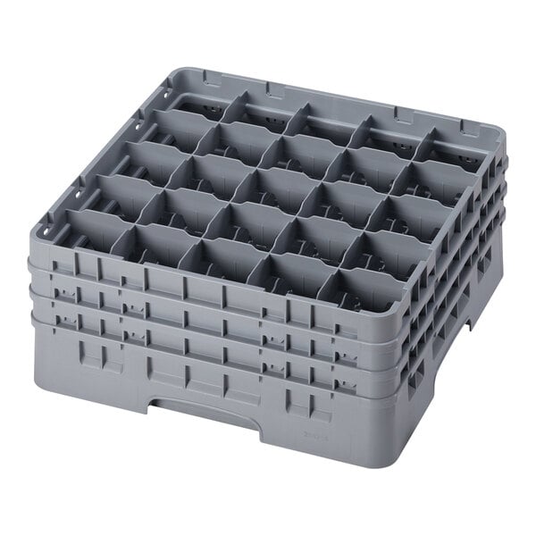 A stack of grey plastic Cambro glass racks with extenders.