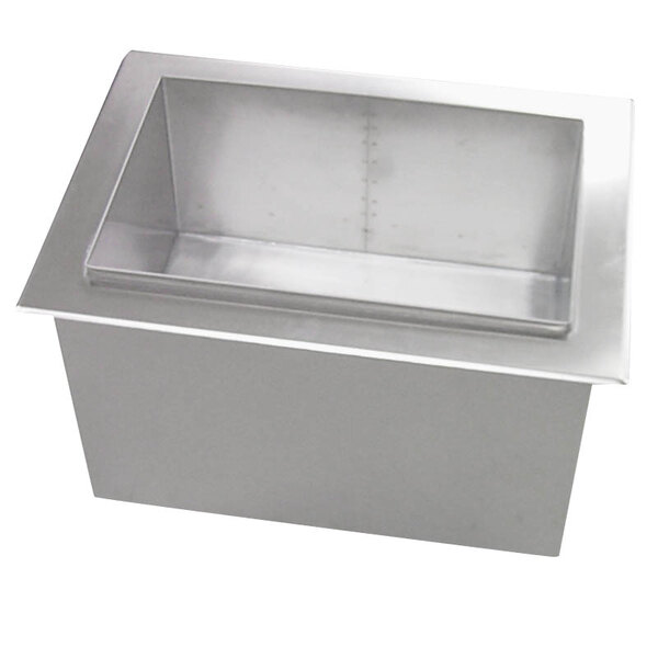 A Servend stainless steel drop-in ice chest with a cold plate in a white counter.