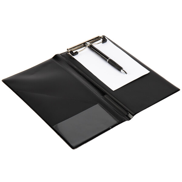 Menu Solutions HSWTRCLP 5" x 9" Black Foam Padded Server Book / Check