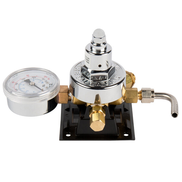 A close-up of a gas pressure gauge on a white background.