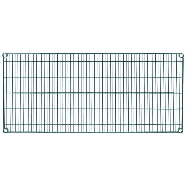 A green wire mesh Metroseal 3 shelf on a white background.