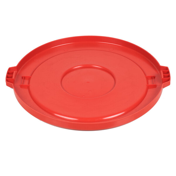 A red plastic lid with handles for a Continental 32 gallon trash can.