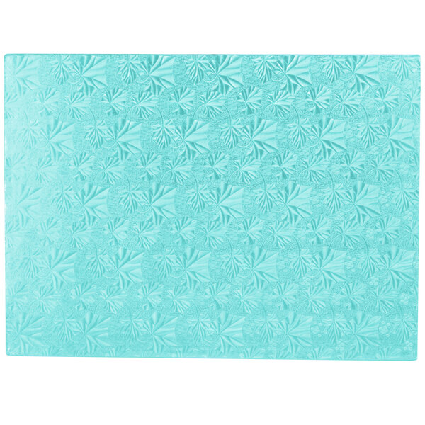 A blue rectangular Enjay cake board with a patterned design on a white background.