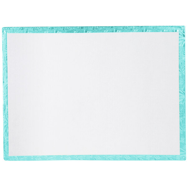 A white board with a blue border.