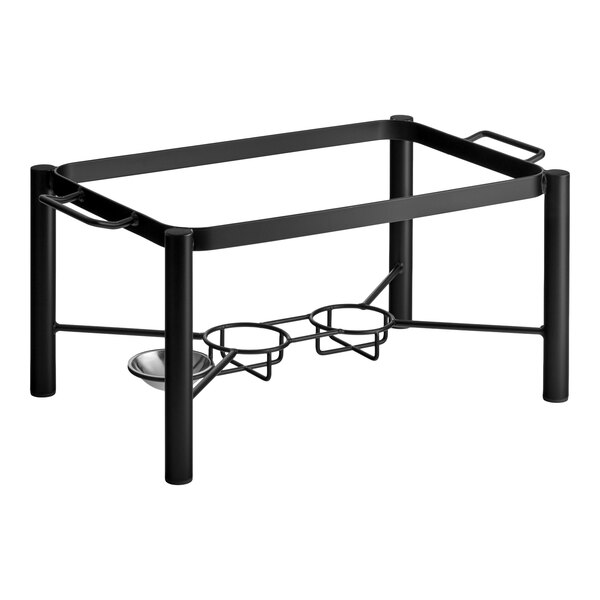 A black wrought iron chafer stand designed to hold an 8-quart full-size food pan.