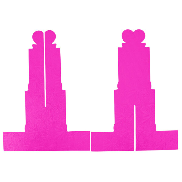 A pink Enjay cupcake stand with heart-shaped cutouts on the tiers.