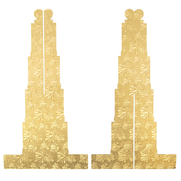 Two Enjay gold patterned towers with a gold leaf pattern.