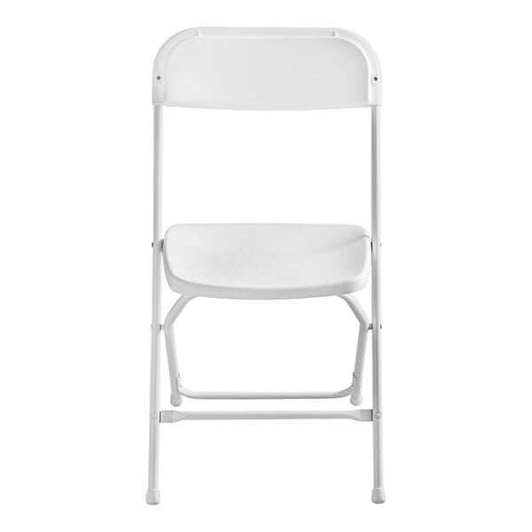 A white Lancaster Table & Seating folding chair with a textured seat.