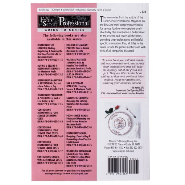 The back cover of the book "Increasing Restaurant Sales" with professional embroidery.