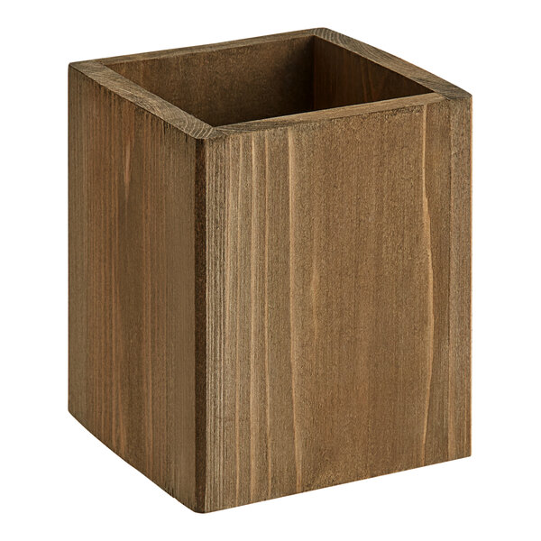 An American Metalcraft wooden square caddy with 4 compartments.