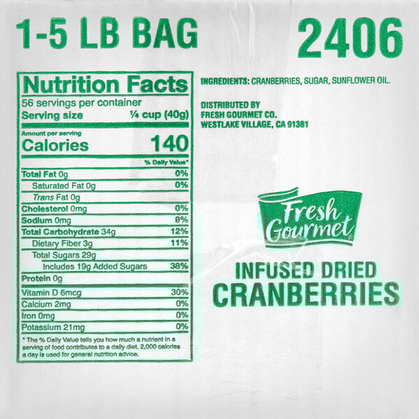 Fresh Gourmet Infused Dried Cranberries 5 lb. Case
