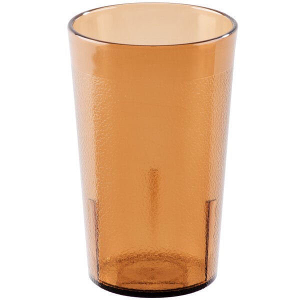 A close up of a brown Cambro plastic tumbler.