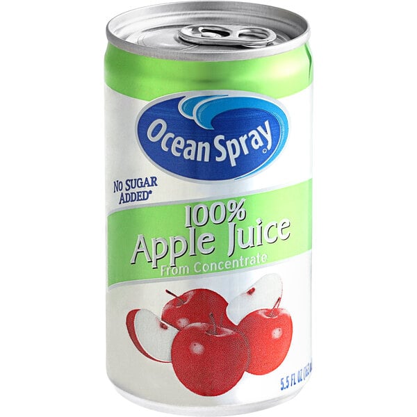 A case of 48 Ocean Spray apple juice cans.