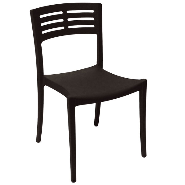 A case of black Grosfillex Vogue stackable sidechairs with a white background.