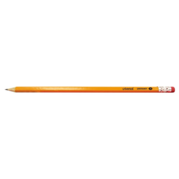 A yellow Universal Woodcase pencil with a pre-sharpened tip and eraser.