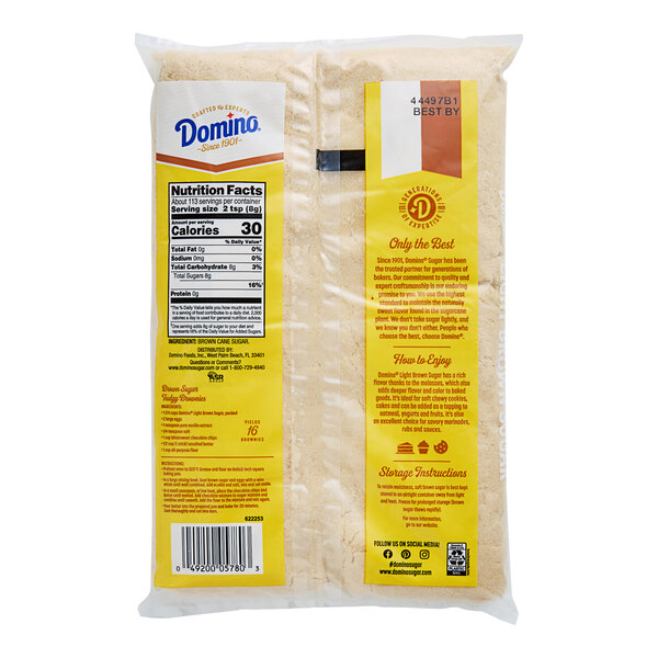 A package of Domino Light Brown Sugar with label.