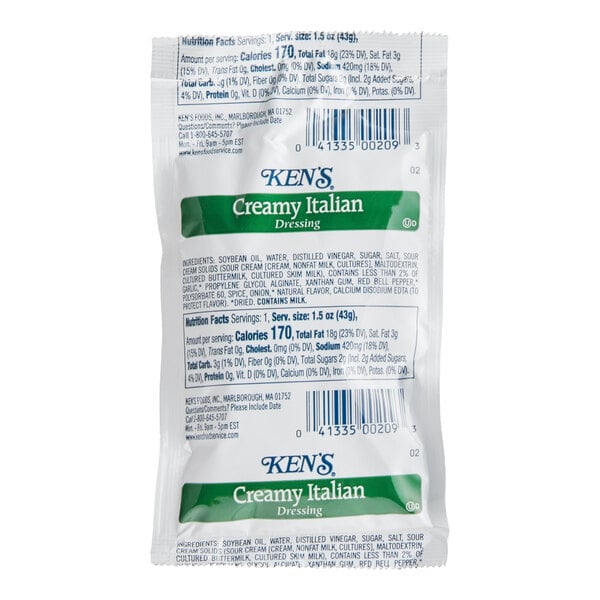 Ken's Foods 1.5 oz. Creamy Italian Dressing Packet - 60/Case